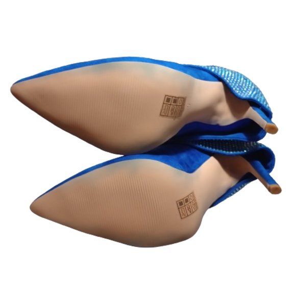 Vivianly Womens Pointed Toe Stiletto Heel Rhinestones Mid-Calf Boots Size 9 Blue - Picture 10 of 10